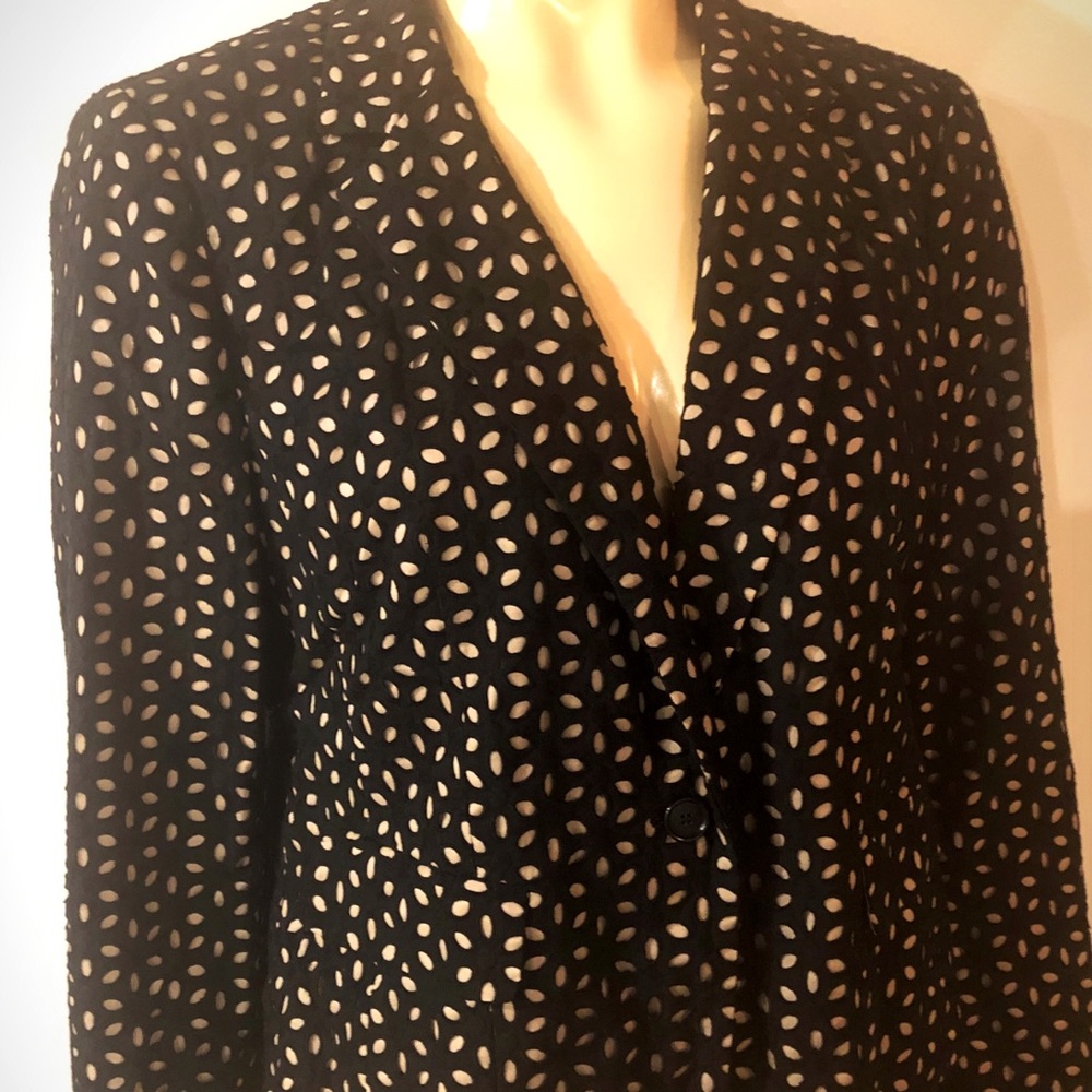 Ann Taylor Loft black blazer with tan underlay